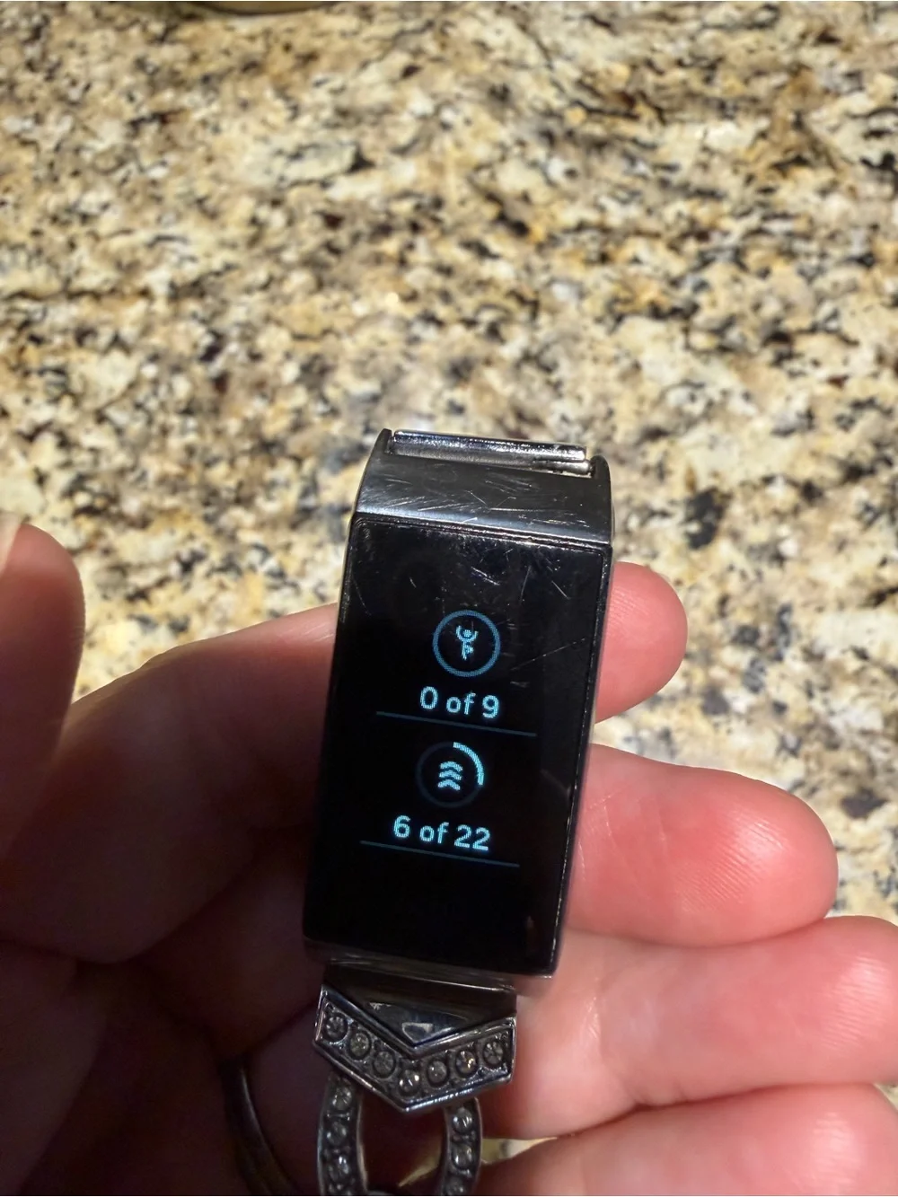 Fitbit Fitness Tracker with Small Silver Rhinestone Link Band + Charger